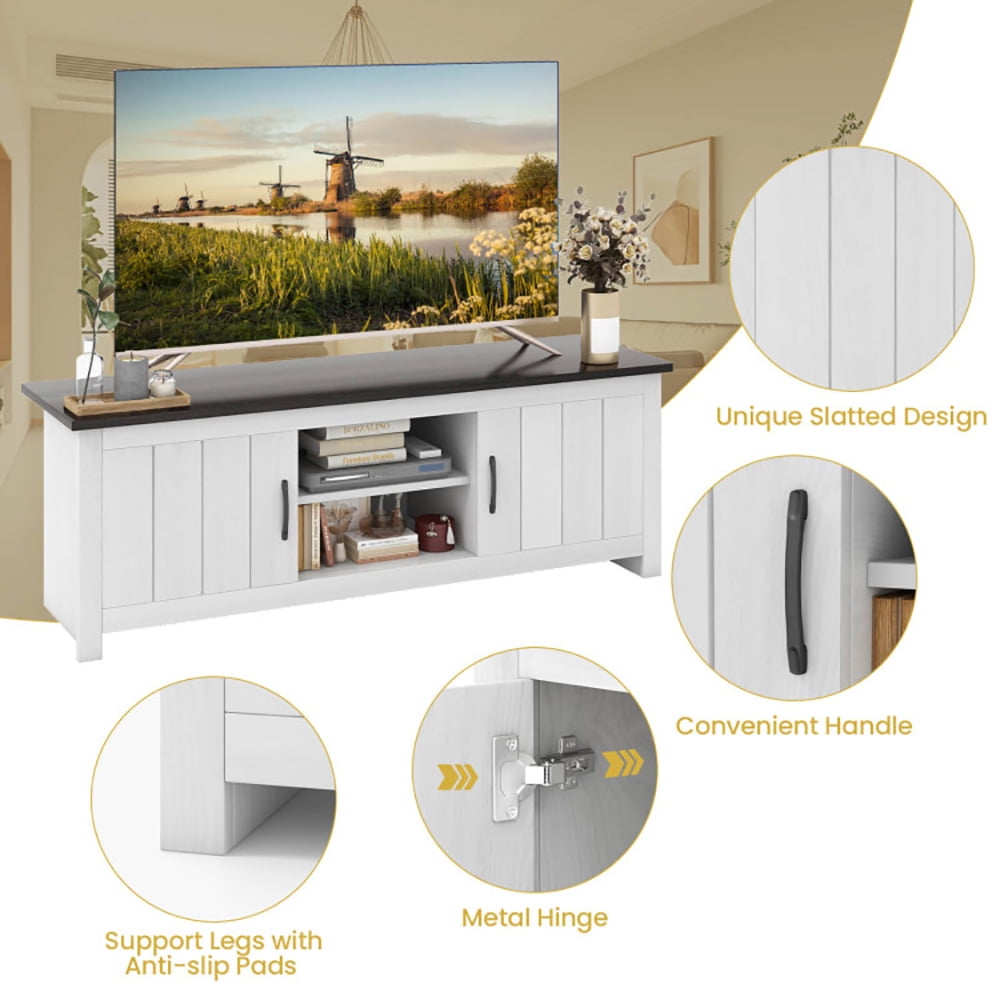 Finihen TV Stand, TV Cabinet, TV Stand with 2 Cabinets and Open Shelves for TVs up to 65 Inch, for Living Room, Bedroom, Black
