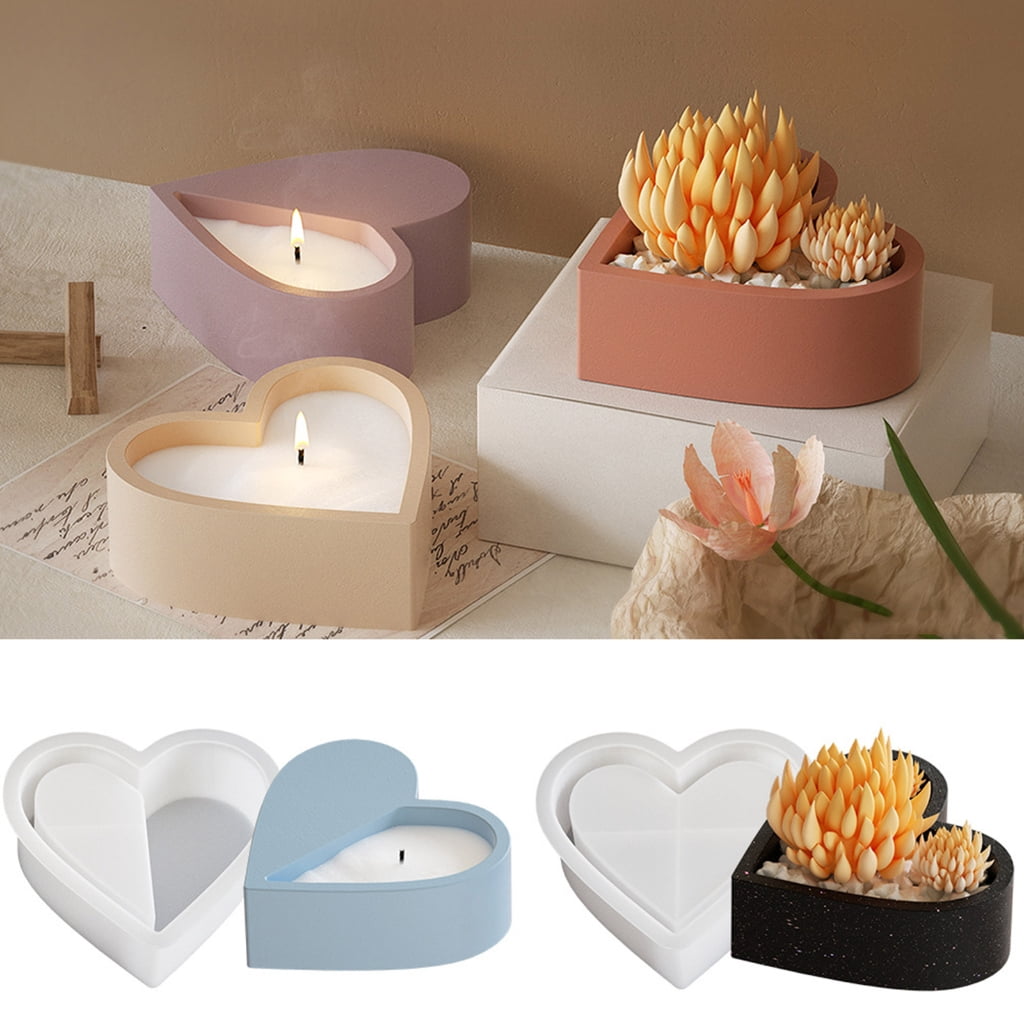 FENOHREFE High Temperature Resistant Silicone Candle Cup Mould Heart Shaped Mold for Home Decoration Epoxy Molds