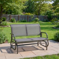 Topcobe Double Chair Outdoor, Patio Glider Bench, Porch, Backyard, Sturdy, Gray