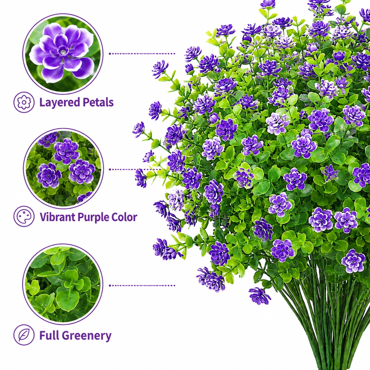 10 Bundles Artificial Fake Flowers, Faux Outdoor Plastic Plants UV Resistant Shrubs Outside Indoor Decorations