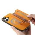 thumbnail image 5 of For iPhone 16 Case Zipper Card Holder Leather+TPU+PC Phone Cover 2-in-1 Magnetic Detachable - Orange, 5 of 5