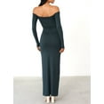 thumbnail image 3 of Arvbitana Women's Solid Color Long Dress Elegant Off-shoulder Long Sleeve Bodycon Dress Ladies Slim Fit Backless Party Dress for Cocktail, 3 of 7