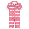 thumbnail image 4 of YABCSAZ Mens Pajama Set Short Slevee V Neck Striped Button Down Shirt Tops and Wide Leg Bermuda Shorts Summer Casual Loose Fit Sleepwear Outfits Home Lounge Set, 4 of 4