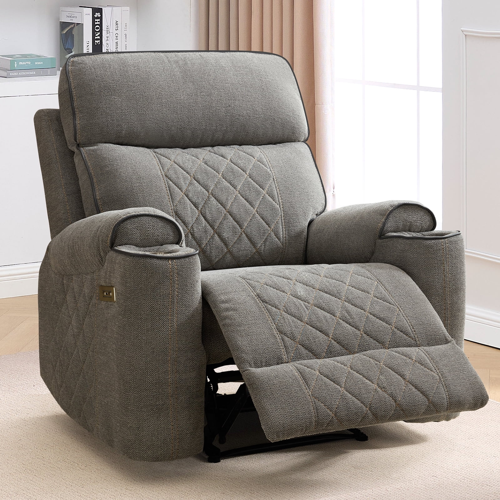 Bonzy Home Electric Power Recliner with USB Ports and Cup Holders Home Theater Seating Reclining Chair
