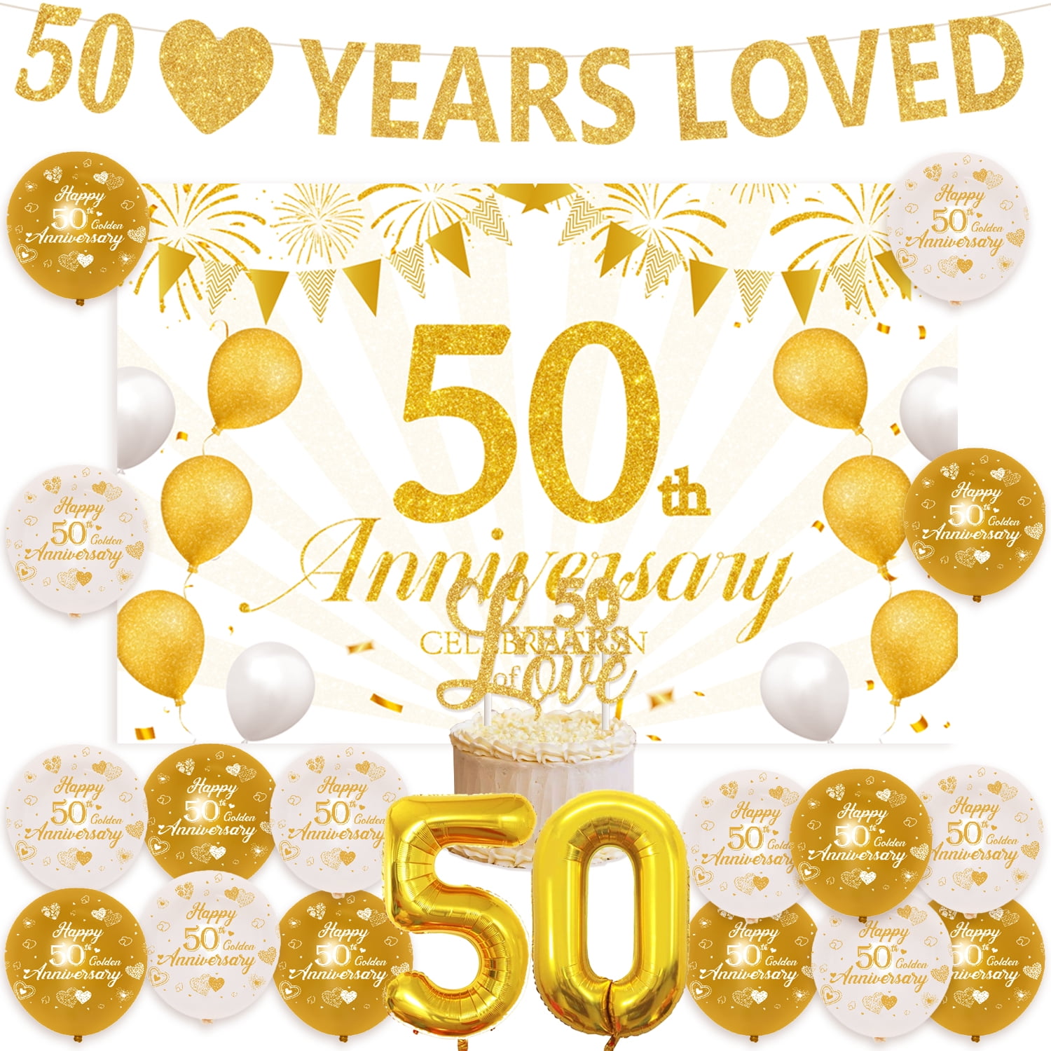 50th Anniversary Celebration Decorations, Golden Wedding Anniversary ...