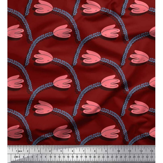 Soimoi Rayon Fabric Leaves & Tulip Floral Print Sewing Fabric Yard 42 Inch Wide