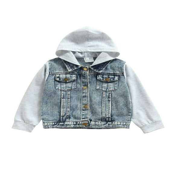 Veste en Jean pour Bébé Fille Garçon avec Capuche Manteau à Boutons Vêtements d'Automne Hiver Gris 6-7 Ans