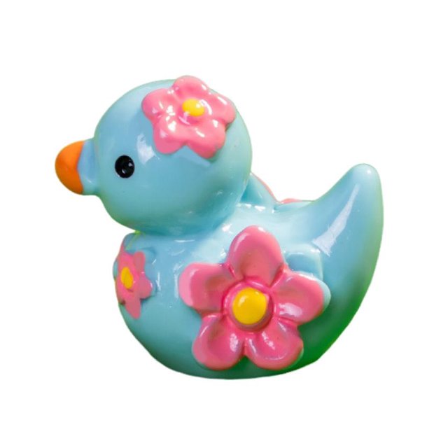 12 mini patos florales de resina, figuras de pato en miniatura coloridas, lindos mini animales coleccionables para decoración de jardín de hadas, manualidades DIY, decoración de pecera