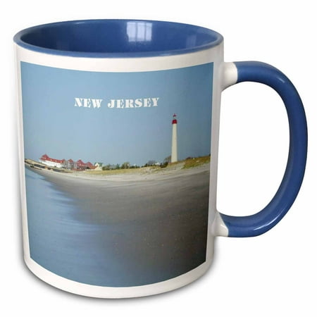 3dRose Cape May New Jersey With Lighthouse n Beach - Two Tone Blue Mug,