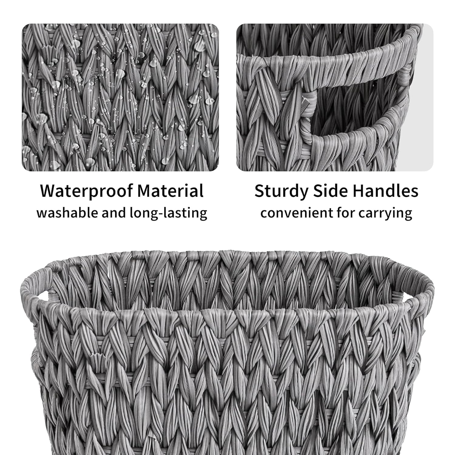 GRANNY SAYS Wicker Trash Can, Waterproof Bathroom Waste Basket, Handwoven Decorative Garbage Can, 19 Liters,/5 Gallons, Gray