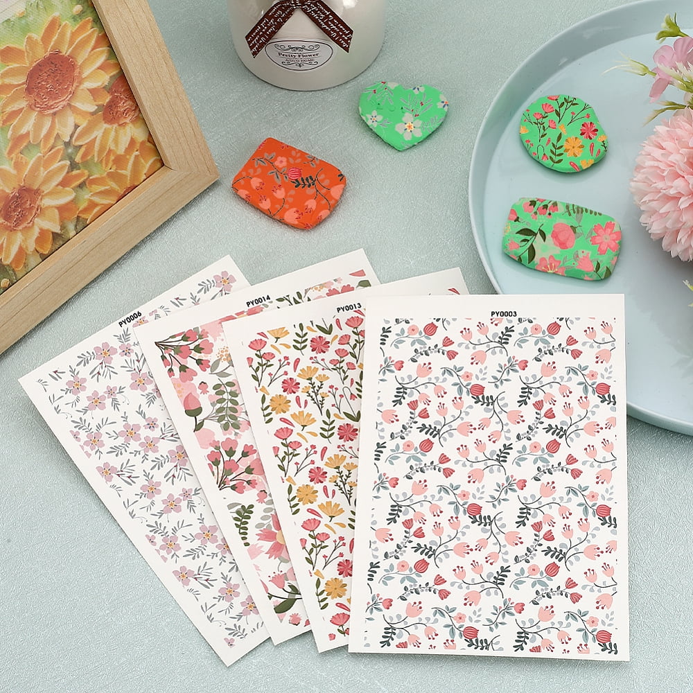 20 Sheets 4 Style Flower Pattern Ceramics Clay Water Transfer Paper Underglaze Transfer Decals for DIY Earrings Pendants Hair Clip Mixed Color 147x106x0.2mm 5 sheets/style