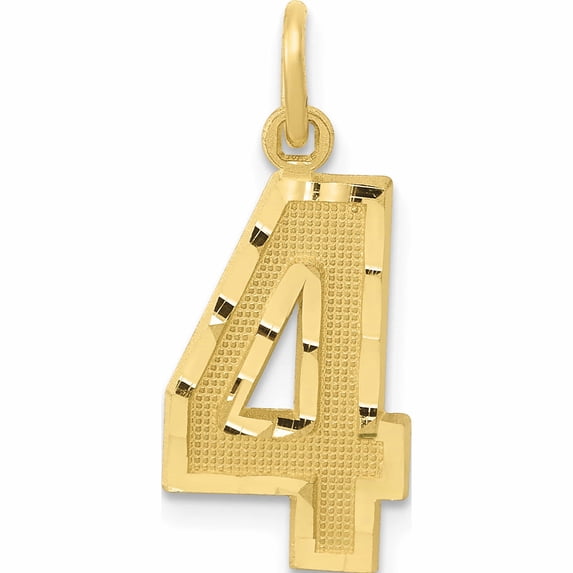 10K Yellow Gold 10Ky Casted Medium Diamond-Cut Number 4 Charm (22 X 9) Made In United States -Jewelry By Sweet Pea