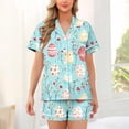 thumbnail image 3 of Tnhcen Women's Easter Pajamas 2 Piece Set, Summer Short Sleeve Button Down Print Sleepwear, Nylon Spandex Silky Comfortable Matching Sleep Shirt & Shorts, 3 of 5