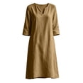 thumbnail image 5 of ZToonmas Women's 3/4 Sleeve V-Neck Shift Dress Casual Loose A-Line Midi Dress for Summer, 5 of 8