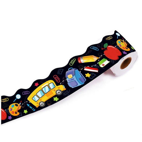 Back to School Bulletin Board Border Self Adhesive Scalloped Trim Sticker 67.9ft for Classroom Decor Black