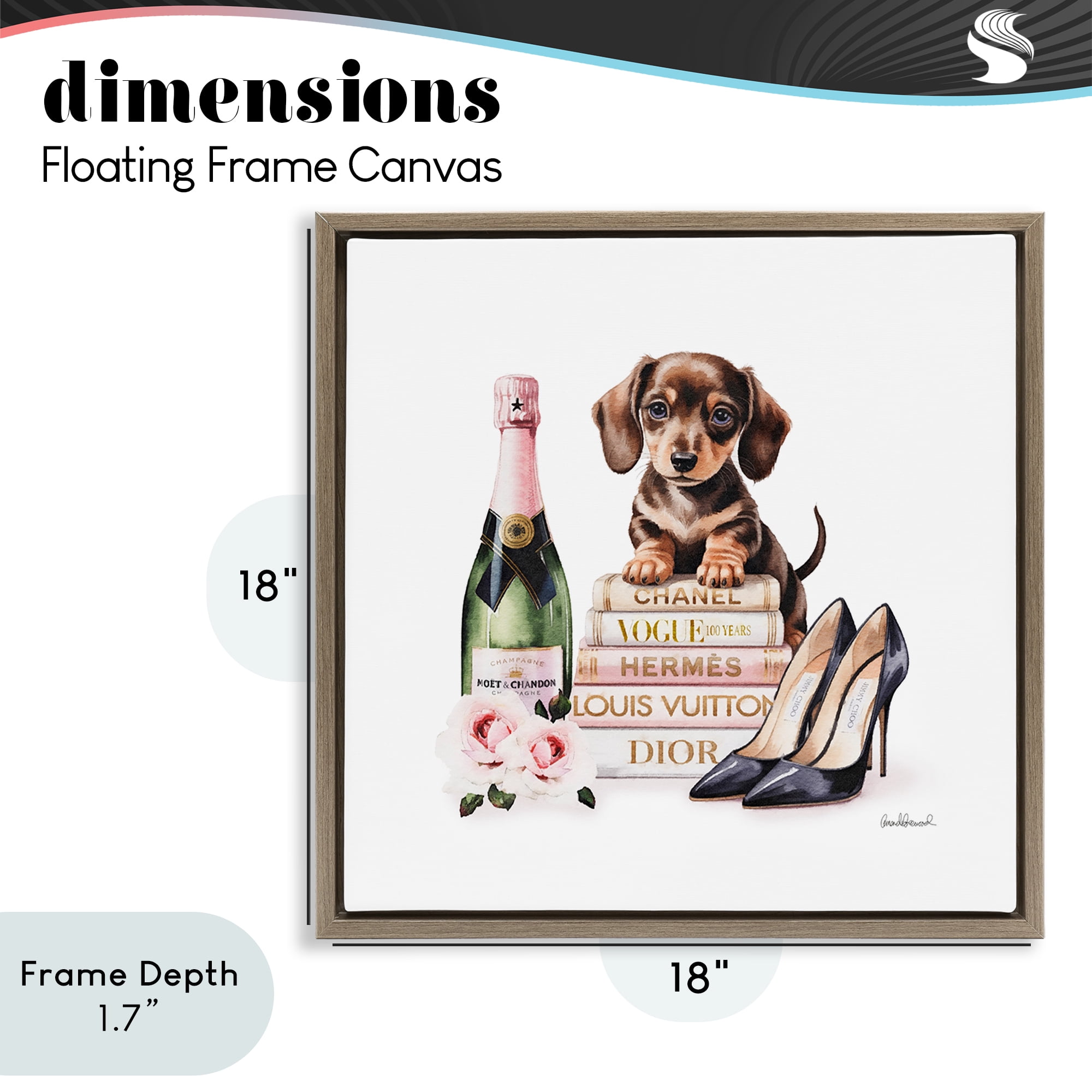 Stupell Industries Luxury Books & Puppy Brown Framed Floater Canvas Wall Art, design by Amanda Greenwood