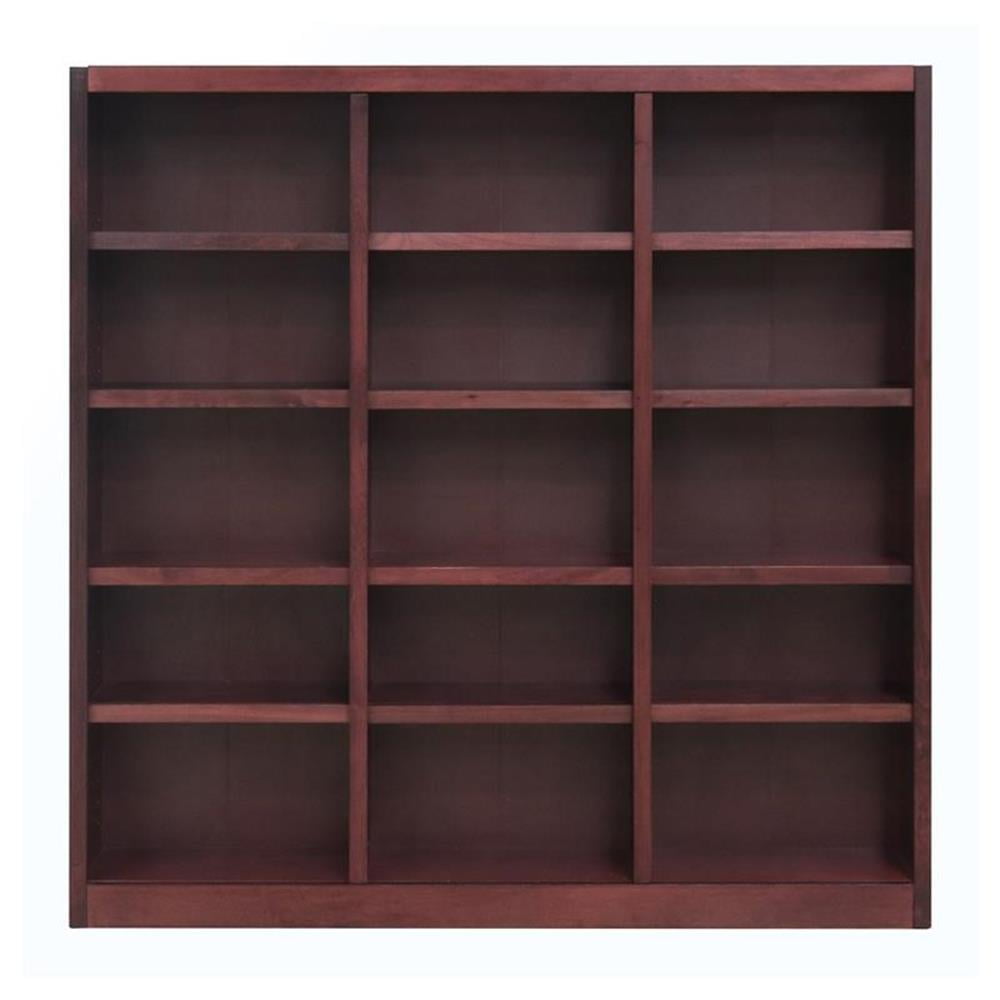 Home Square 72" Tall 15-Shelf Triple Wide Wood Bookcase in Cherry - Set of 2