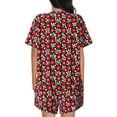thumbnail image 3 of Kdxio Red Floral Print Pajamas Sets for Women Short-Sleeved Pjs with Lounge Shorts Two Piece Sleepwear S-4XL, 3 of 9