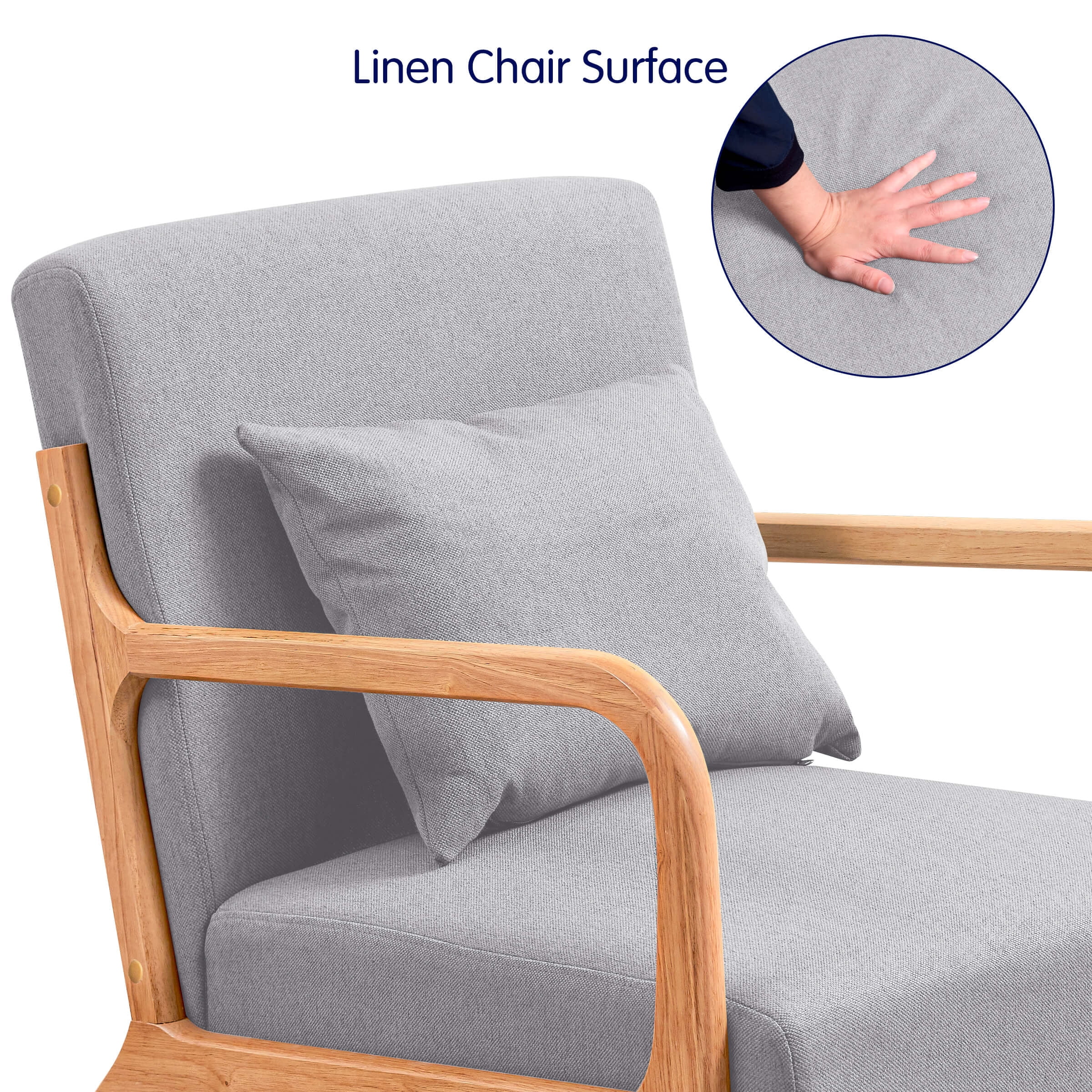 Subrtex Modern Accent Chair Linen Upholstered Arm Chairs with Solid Wood Frame, Gray