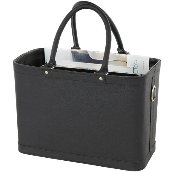 DecMode 17" Black Leather Handmade Box Style Single Slot Magazine Holder with Arched Handles