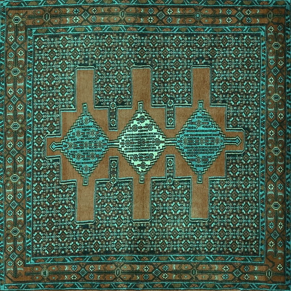 Ahgly Company Indoor Square Persian Turquoise Blue Traditional Area Rugs, 6' Square