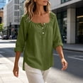 thumbnail image 5 of VBVC Women's Cotton Linen Square Neck Tunic Tops , Casual Long Sleeve Shirts For Women , Ladies' Lightweight Blouses with Pockets,Army Green,S-2XL, 5 of 8
