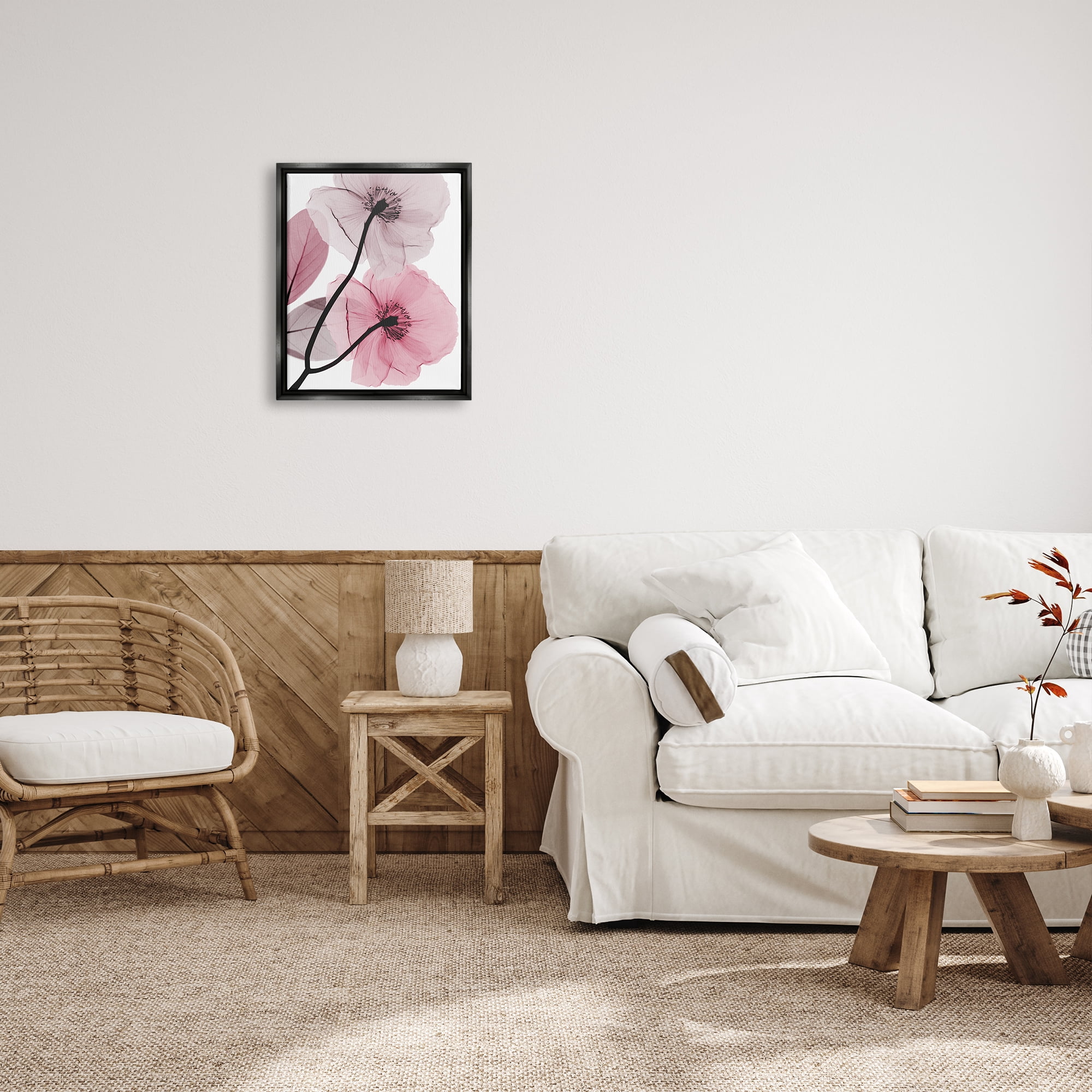 Stupell Industries Contemporary Pink Poppies Botanical & Floral Painting Black Floater Framed Art Print Wall Art, 17 x 21