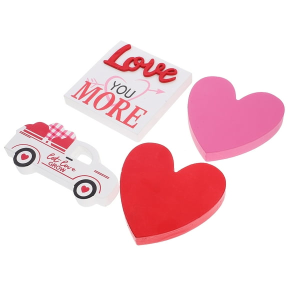 WASHWEPE 4Pcs Valentine's Day Table Centerpieces Wooden Sign Ornaments with Wood Materials