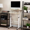 thumbnail image 3 of Mind Reader Standing Desk, Adjustable Height Laptop Workstation, Portable Rolling Desk on Wheels, Two-Tier Metal Frame, White, 3 of 9