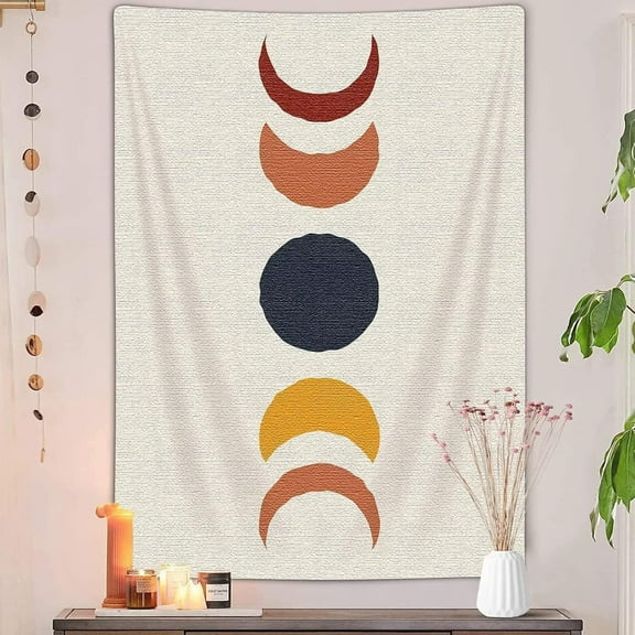 Retro 70s Moon Phase Vertical Tapestry, Vintage Boho Abstract Rainbow Aesthetic Tapestry Wall Hanging for Bedroom, Mid Century Modern Decor Art Tapestries Poster Blanket College Dorm (40X60")