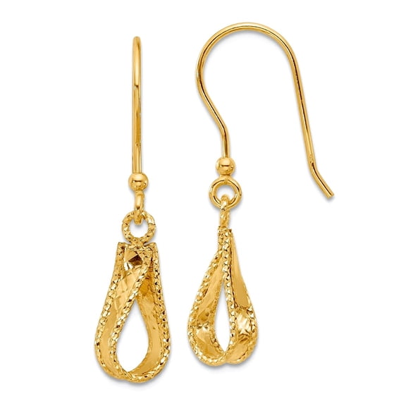 7mm 14k Solid Yellow Gold Polished and Sparkle-Cut Long Drop Dangle Earrings 33.4x7mm Wide Dangle Earring for Women