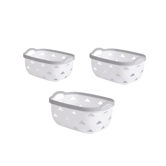 NEPA Market White Plastic Storage Baskets with Handles - 3 Pack - Pantry Baskets, Bins for Shelves, Organizer and Storage for Bathroom, Bedrooms, Kitchens and More - Small Size