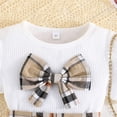 thumbnail image 6 of CPNG Toddler Girl's 2 Piece Outfit Bow Front Short Sleeve Tee and Plaid Pleated Skirt Set Summer Sweet Stylish Set(White,5-6 Years), 6 of 9
