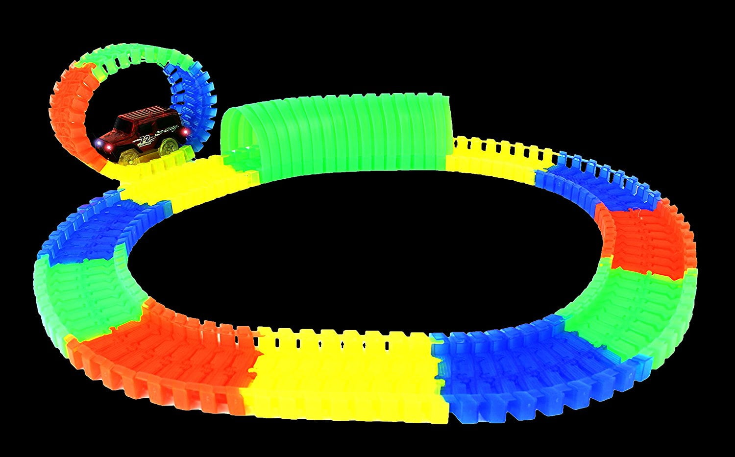 Glow In The Dark Toy Car Track Set w/ Detachable Track Road Pieces