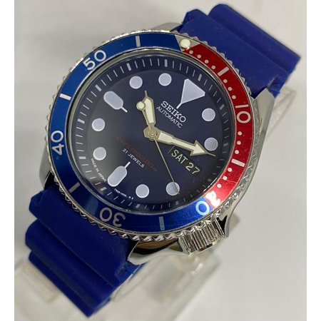 Seiko Automatic Diver's 200m 21 Jewels Blue Dial Pepsi Rotating Bezel Day/Date 7s26 Movement Japan Made Wrist Watch