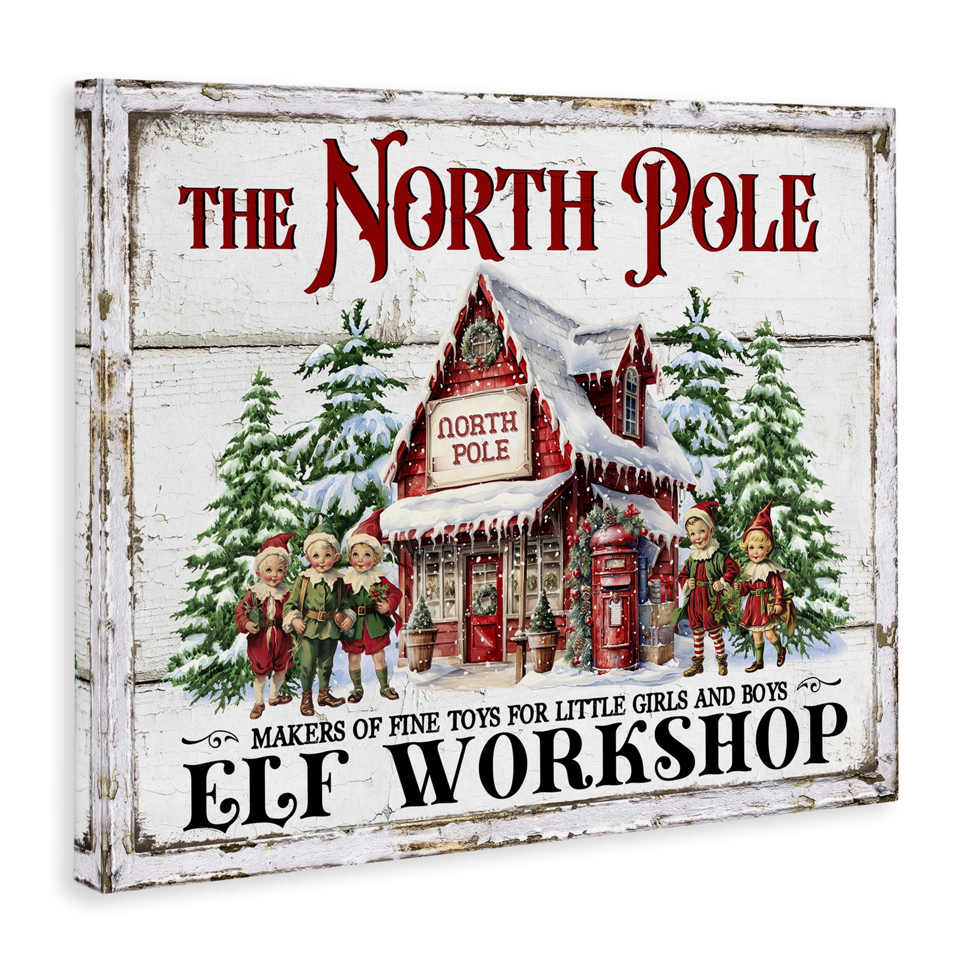 Stupell Industries North Pole Workshop Holiday Painting Gallery Wrapped Canvas Art Prints Wall Art, 40 x 30