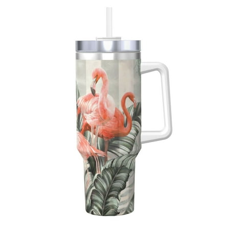 

Zeuib Tropical With Flamingos Printed Insulated Stainless Steel Hot/Cold Coffee Cup 40oz Ice Bully With Handle Tumbler with Straw and Handle Insulated Water Bottle Travel Mug Cup