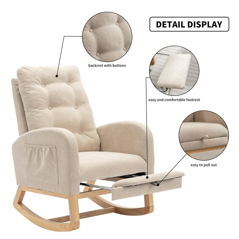 Adult Nursing Armchair Modern Beige Rocker Chair with Footrest for Nursery Living Room Bedroom Balcony Walmart