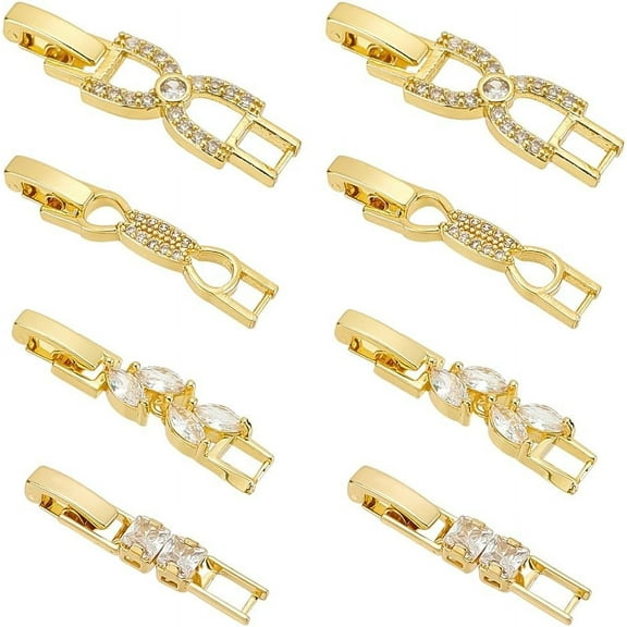 8Pcs Zirconia Watch Extender Golden Necklace Bracelet Extender Chain Extension Clasp with Cubic Zirconia Watch Band Clasps for Bracelet Necklace Making DIY Jewelry Extender -4 Styles