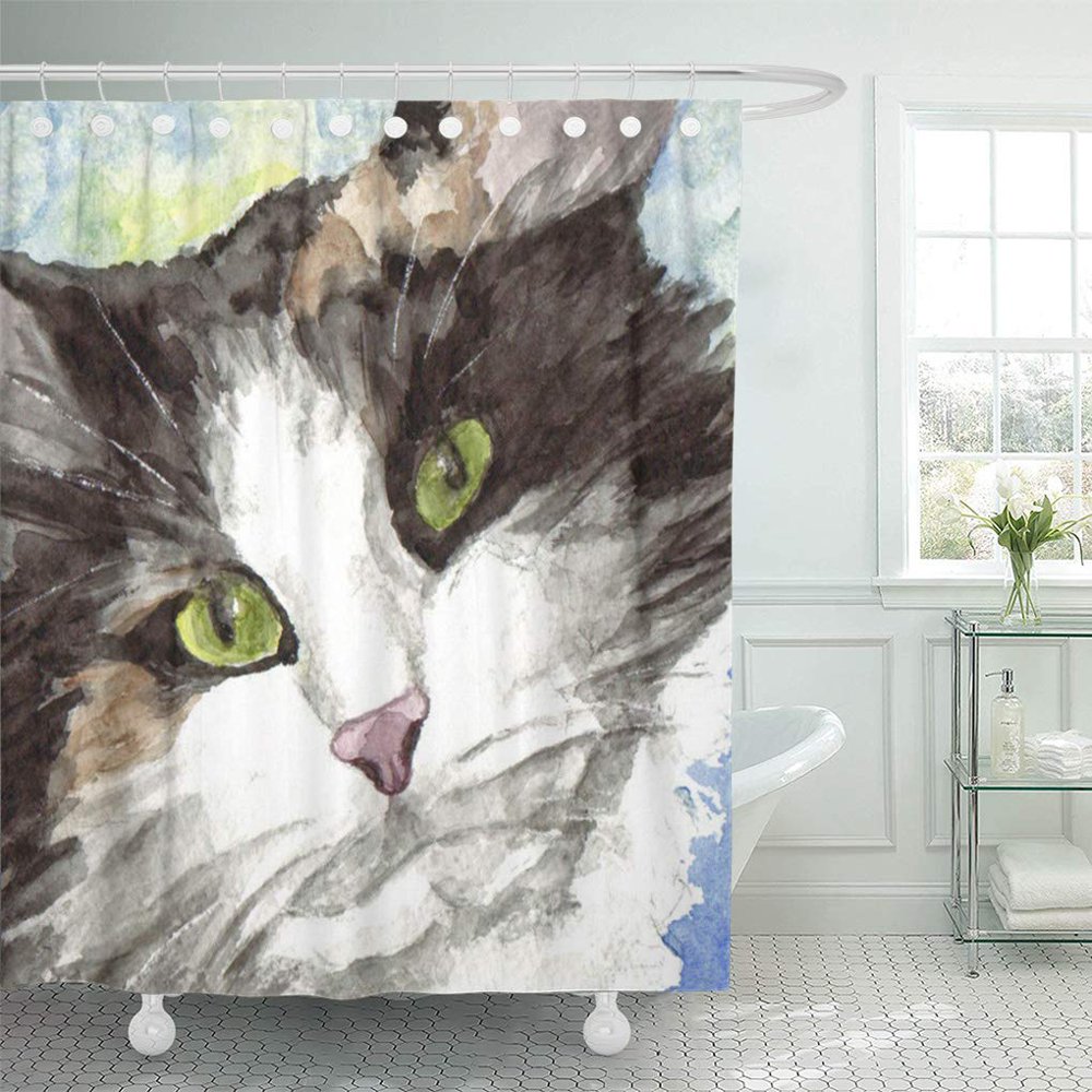 SUTTOM Watercolor Portraits Contemporary Calico Cat Lover Pets Shower