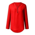 thumbnail image 3 of WTXUE Blouses for Women Button Women LadiesLoose Shirt Chiffon Zipper s Plus Size Tops Long Sleeve Plus Size Tops for Women, Red 4X-Large, 3 of 8