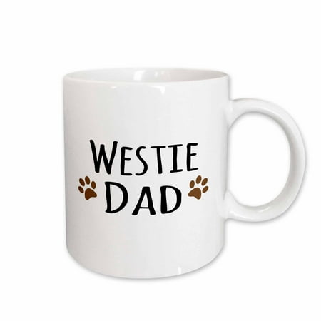 

3dRose Westie Dog Dad - West Highland White Terrier - Doggie by breed - doggy lover owner brown paw prints Ceramic Mug 15-ounce