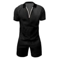 thumbnail image 3 of Conjunto de 2 piezas Cagnkofi para hombre, conjunto informal de verano con camisa y pantalones cortos de manga corta con cremallera, conjunto de chándal para vacaciones casuales en la playa, 3 of 4