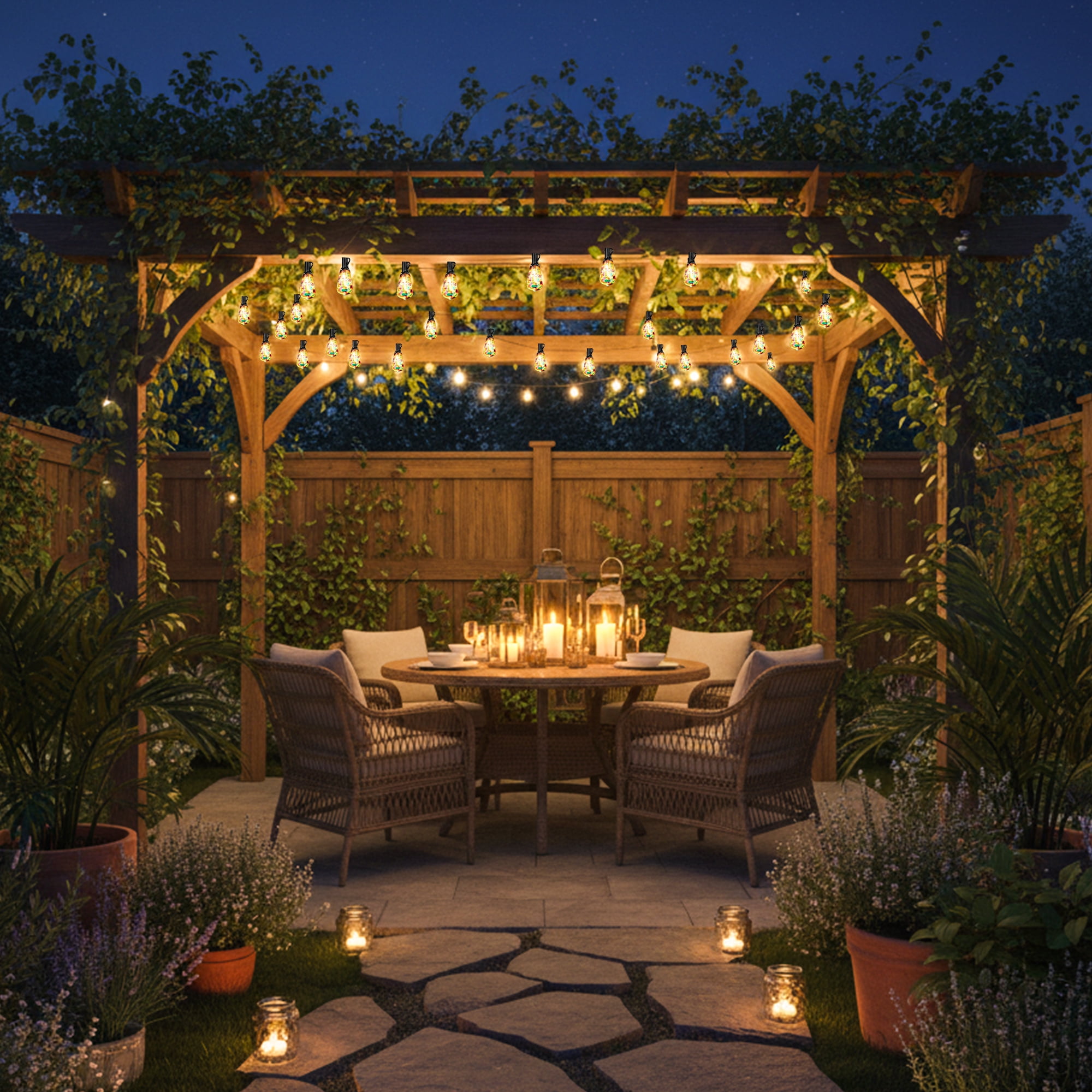 DAYBETTER Outdoor String Lights, 100FT Connectable Dazzling String Lights, ST38 Patio Hanging Lights with 24+1 LED Bulbs, Waterproof and Shatterproof, for Patios, Balconies, Trellises