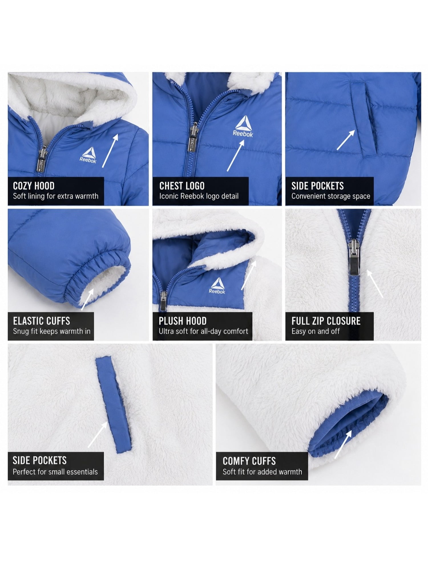 Reebok Toddler Reversible Puffer Coat, Sizes 12M-5T