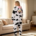 thumbnail image 3 of Family Matching Cow Pattern Hooded One Piece Pajamas Flannel Full Zipper Jumpsuit Sleepwear for Adults and Kids, 3 of 7