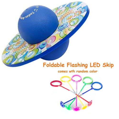Todos Aman Pogo Ball & Foldable Flashing LED Skip Cool Fun Challenge Jump Bounce Exercise Fitness Balance Coordination Burn Fat for Adults & Kids Great Deal & Gift