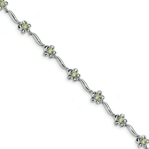 Primal Silver Sterling Silver Rhodium-plated Floral Peridot Bracelet