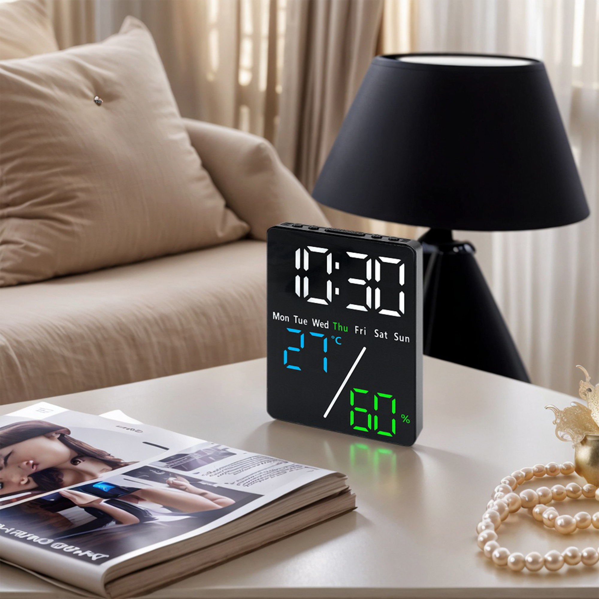 Unique Bargains LED Alarm Clock Black Housing and Color Light 3.5"L x 1.0"W x 4.7"H