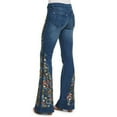 thumbnail image 6 of qolati Women's Flare Bell Bottom Jeans Imitation Denim Floral Embroidery High Waisted Wide Leg Bootcut Jeans Stretchy Denim Pants, 6 of 8